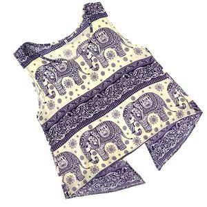 Elephant Boho Cropped Tank Top Purple Yellow Thailand Open Back M 100% Cotton